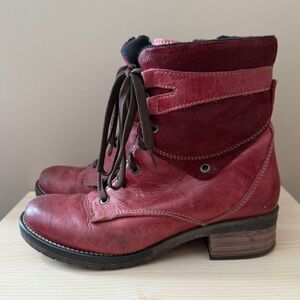 DROMEDARIS Kara Lace-up Side-zipper Boot, EU 40, Dark Red